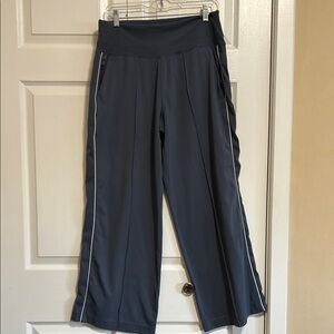 Athleta Gray High-Rise Wide-Leg Performance Pants with White Trim